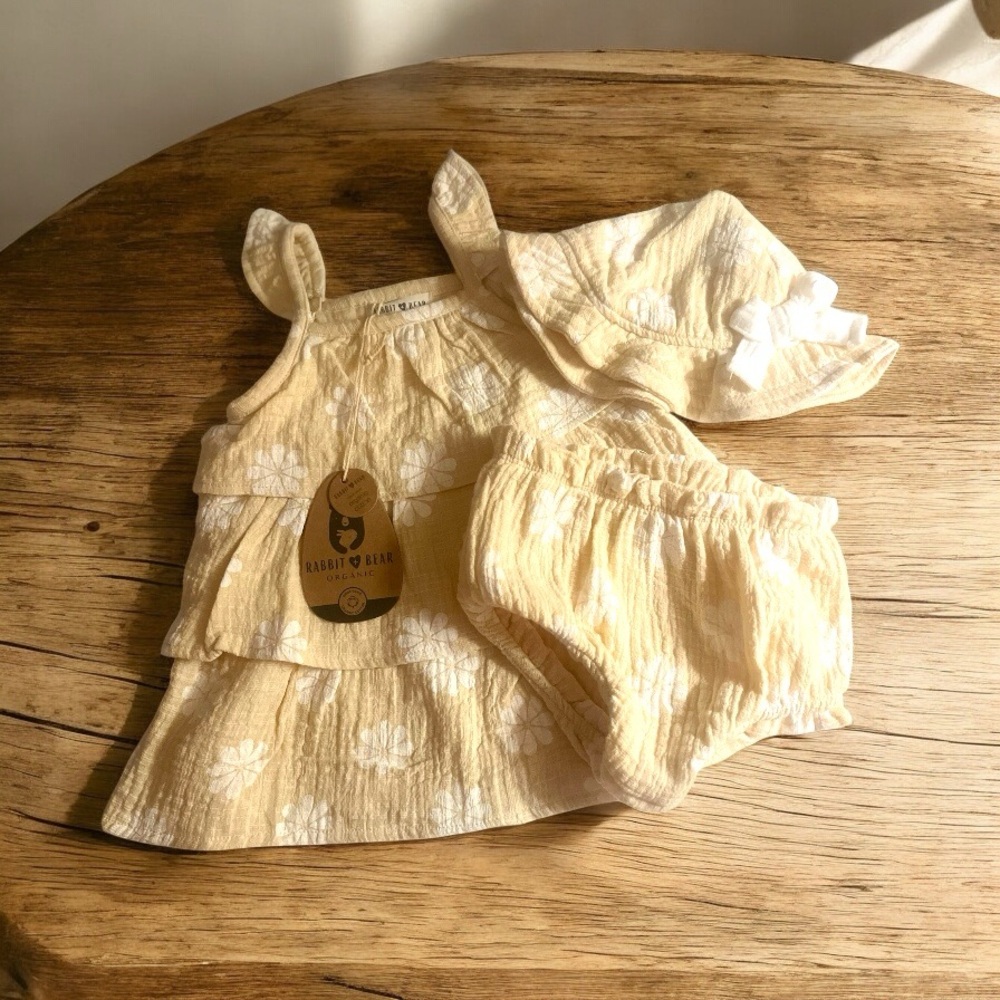 Kids Yellow Floral Dress, Hat, and Bloomers!